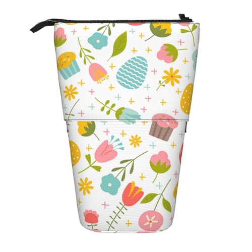 YXDVPALNE Ostern Frühling mit Blumen und Eiern, Teleskop-Federmäppchen, Ständer-Federmäppchen mit Reißverschluss-Stiftetasche von YXDVPALNE