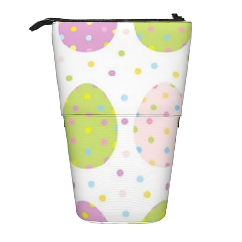 YXDVPALNE Ostern mit süßen Eiern Polka Dots, Teleskop-Federmäppchen, Ständer-Federmäppchen mit Reißverschluss-Stiftetasche von YXDVPALNE