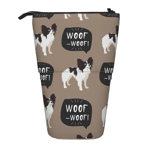 YXDVPALNE Papillon-Hundemuster, Teleskop-Federmäppchen, Ständer-Federmäppchen mit Reißverschluss-Stiftetasche von YXDVPALNE