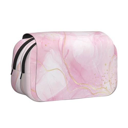 YXDVPALNE Pastellrosa Marmor Doppeltes Clamshell-Stifteetui, tragbares Bleistiftetui mit Reißverschluss von YXDVPALNE