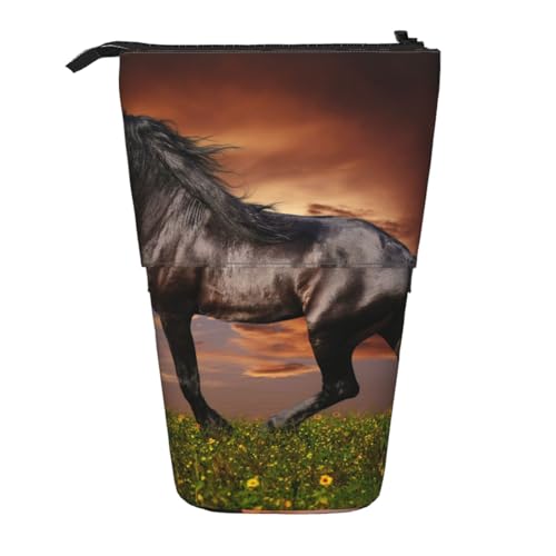 YXDVPALNE Pferd läuft auf der Wiese, Teleskop-Federmäppchen, Ständer-Federmäppchen mit Reißverschluss-Stiftetasche von YXDVPALNE