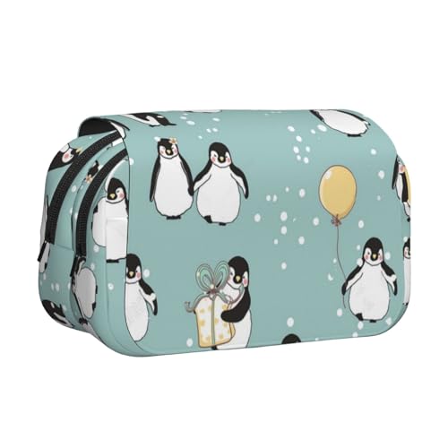 YXDVPALNE Pinguin Ballon Schneeflocke Doppeltes Clamshell-Stifteetui, tragbares Bleistiftetui mit Reißverschluss von YXDVPALNE