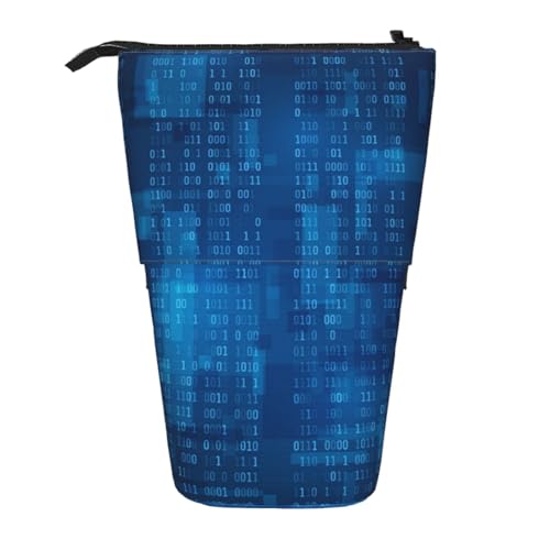YXDVPALNE Programmierer Binärcode Blau, Teleskop-Federmäppchen, Ständer-Federmäppchen mit Reißverschluss-Stiftetasche von YXDVPALNE