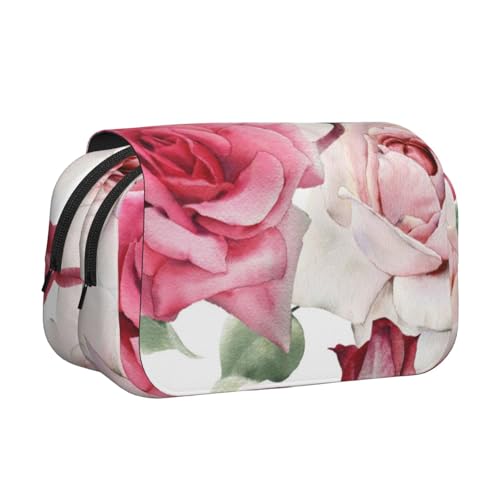 YXDVPALNE Rosa Rose Doppeltes Clamshell-Stifteetui, tragbares Bleistiftetui mit Reißverschluss von YXDVPALNE