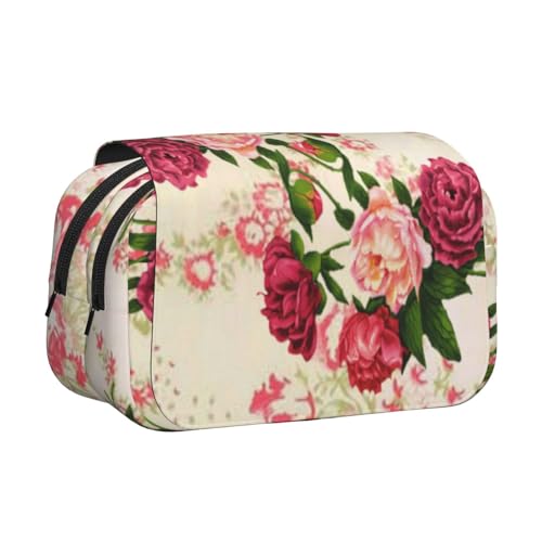YXDVPALNE Rosa Rosen Doppeltes Clamshell-Stifteetui, tragbares Bleistiftetui mit Reißverschluss von YXDVPALNE