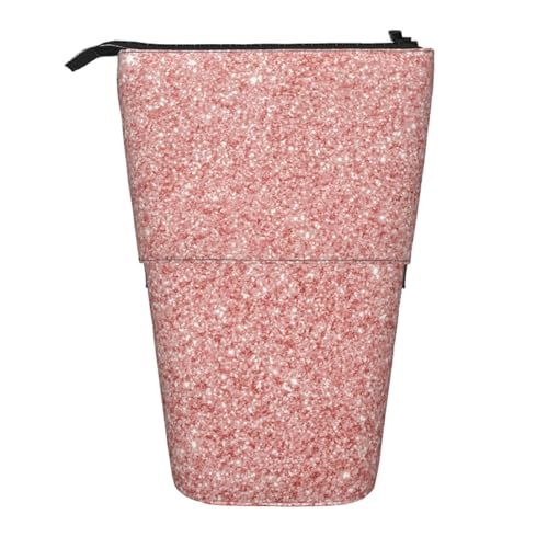 YXDVPALNE Roségold, rosa Glitzer, Teleskop-Federmäppchen, Ständer-Federmäppchen mit Reißverschluss-Stiftetasche von YXDVPALNE
