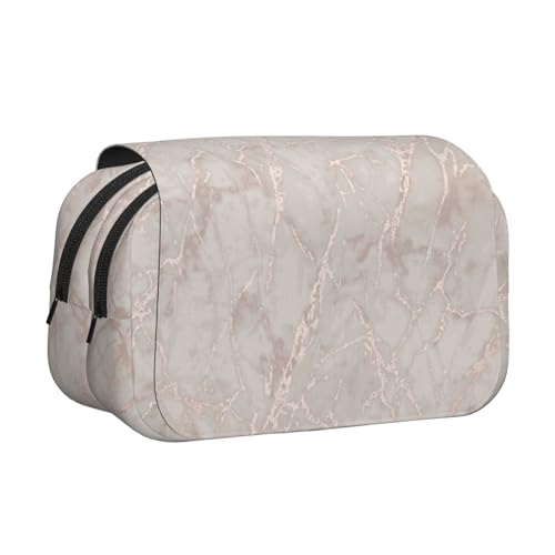 YXDVPALNE Roségold Marmor Bedruckt Doppeltes Clamshell-Stifteetui, tragbares Bleistiftetui mit Reißverschluss von YXDVPALNE