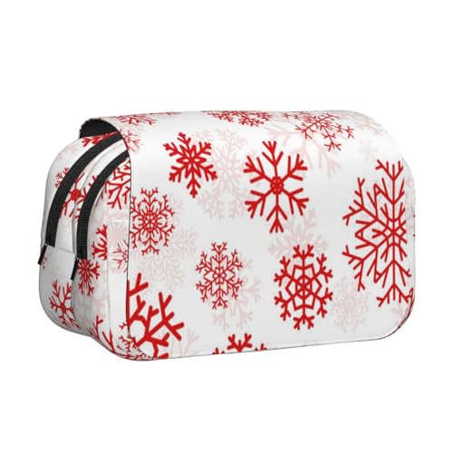 YXDVPALNE Rote Schneeflocke Weiße Weihnachten Doppeltes Clamshell-Stifteetui, tragbares Bleistiftetui mit Reißverschluss von YXDVPALNE