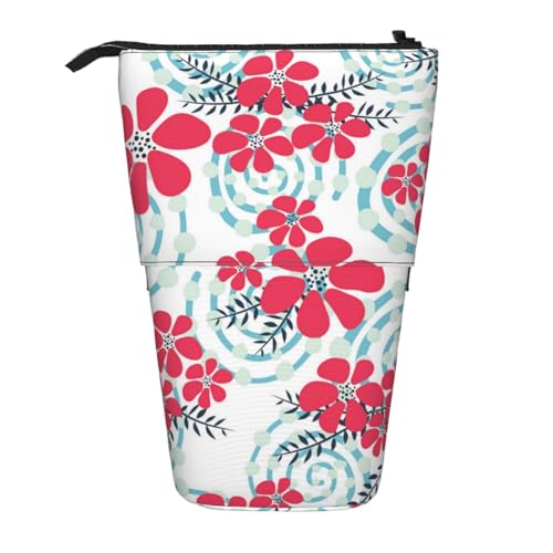 YXDVPALNE Rote und Blaue Winterblumen, Teleskop-Federmäppchen, Ständer-Federmäppchen mit Reißverschluss-Stiftetasche von YXDVPALNE