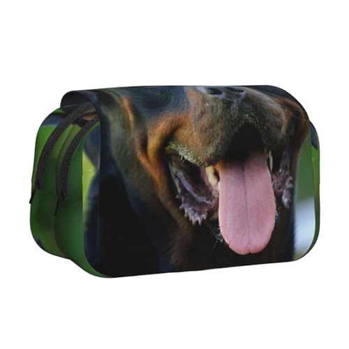 YXDVPALNE Rottweiler Doppeltes Clamshell-Stifteetui, tragbares Bleistiftetui mit Reißverschluss von YXDVPALNE