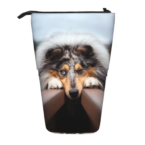 YXDVPALNE Rough Collie Bokeh Eisenbahn Hunde Haustiere Rau, Teleskop-Federmäppchen, Ständer-Federmäppchen mit Reißverschluss-Stiftetasche von YXDVPALNE