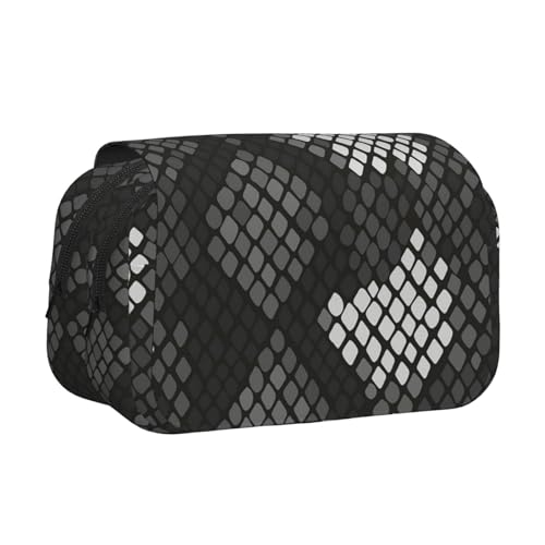 YXDVPALNE Schlangenhaut Schwarz Grau Weiß Doppeltes Clamshell-Stifteetui, tragbares Bleistiftetui mit Reißverschluss von YXDVPALNE