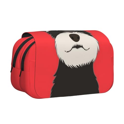 YXDVPALNE Schnauzer Buddy Dog Doppeltes Clamshell-Stifteetui, tragbares Bleistiftetui mit Reißverschluss von YXDVPALNE