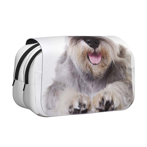 YXDVPALNE Schnauzer Hund süß Doppeltes Clamshell-Stifteetui, tragbares Bleistiftetui mit Reißverschluss von YXDVPALNE