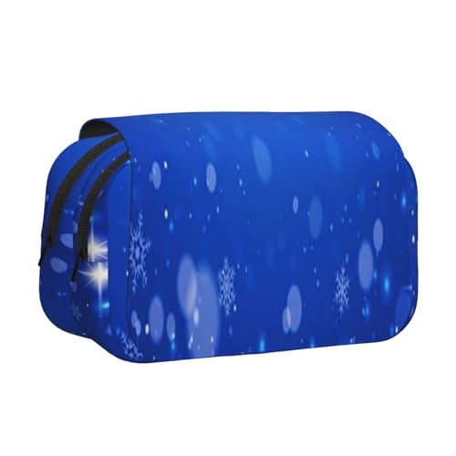 YXDVPALNE Schneeflocke Blau Winter Weihnachten Doppeltes Clamshell-Stifteetui, tragbares Bleistiftetui mit Reißverschluss von YXDVPALNE