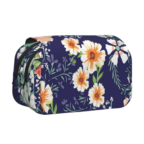 YXDVPALNE Schöne Blume Garten Blumen Blütenblatt Blätter Wiese Orange Doppeltes Clamshell-Stifteetui, tragbares Bleistiftetui mit Reißverschluss von YXDVPALNE