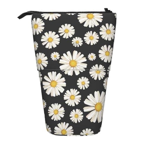 YXDVPALNE Schöne weiße Gänseblümchen, Teleskop-Federmäppchen, Ständer-Federmäppchen mit Reißverschluss-Stiftetasche von YXDVPALNE