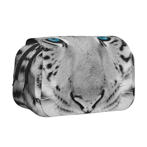 YXDVPALNE Schwarz-Weiß-Tiger Doppeltes Clamshell-Stifteetui, tragbares Bleistiftetui mit Reißverschluss von YXDVPALNE