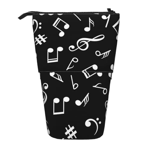 YXDVPALNE Schwarze Musiknotenschilder, Teleskop-Federmäppchen, Ständer-Federmäppchen mit Reißverschluss-Stiftetasche von YXDVPALNE