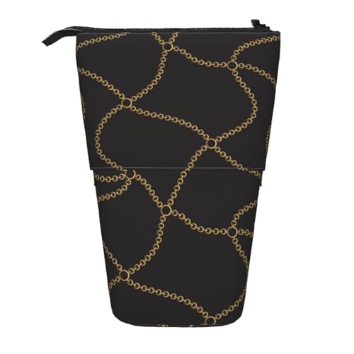 YXDVPALNE Schwarze goldene Kettenkette, Teleskop-Federmäppchen, Ständer-Federmäppchen mit Reißverschluss-Stiftetasche von YXDVPALNE