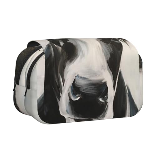 YXDVPALNE Schwarze und weiße Kuh Doppeltes Clamshell-Stifteetui, tragbares Bleistiftetui mit Reißverschluss von YXDVPALNE