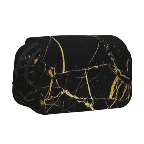 YXDVPALNE Schwarzgoldmarmor Doppeltes Clamshell-Stifteetui, tragbares Bleistiftetui mit Reißverschluss von YXDVPALNE