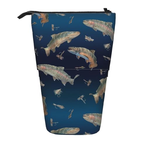 YXDVPALNE Schwimmende Fische auf Ombre-Fleece, Teleskop-Federmäppchen, Ständer-Federmäppchen mit Reißverschluss-Stiftetasche von YXDVPALNE