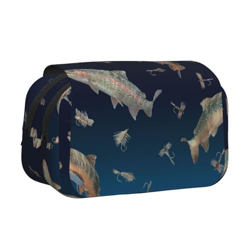 YXDVPALNE Schwimmende Fische auf Ombre-Fleece Doppeltes Clamshell-Stifteetui, tragbares Bleistiftetui mit Reißverschluss von YXDVPALNE