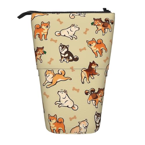 YXDVPALNE Shiba Inu Creme, Teleskop-Federmäppchen, Ständer-Federmäppchen mit Reißverschluss-Stiftetasche von YXDVPALNE