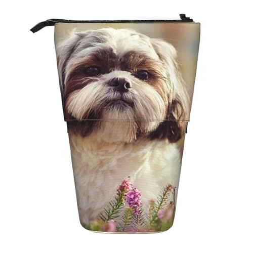 YXDVPALNE Shih Tzu Hund, Teleskop-Federmäppchen, Ständer-Federmäppchen mit Reißverschluss-Stiftetasche von YXDVPALNE