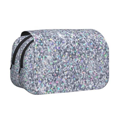 YXDVPALNE Silberner Glitzer Doppeltes Clamshell-Stifteetui, tragbares Bleistiftetui mit Reißverschluss von YXDVPALNE