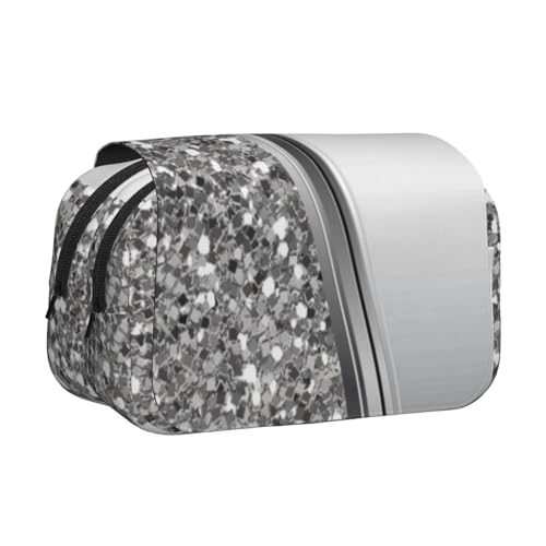 YXDVPALNE Silberner Kunstglitzer-Glamour Doppeltes Clamshell-Stifteetui, tragbares Bleistiftetui mit Reißverschluss von YXDVPALNE