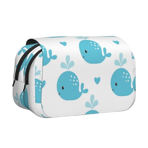 YXDVPALNE Süße Blauwale Doppeltes Clamshell-Stifteetui, tragbares Bleistiftetui mit Reißverschluss von YXDVPALNE