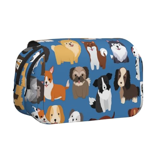 YXDVPALNE Süße Welpenhunde Doppeltes Clamshell-Stifteetui, tragbares Bleistiftetui mit Reißverschluss von YXDVPALNE