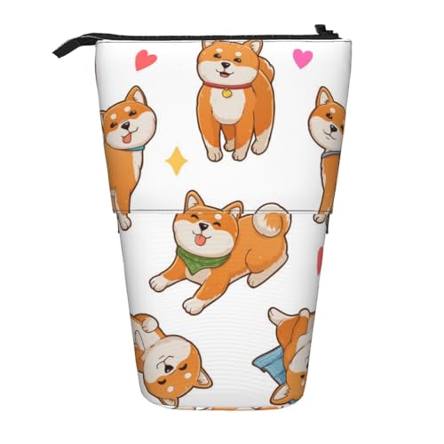 YXDVPALNE Süßer lustiger Shiba Inu, Teleskop-Federmäppchen, Ständer-Federmäppchen mit Reißverschluss-Stiftetasche von YXDVPALNE
