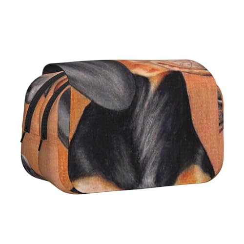 YXDVPALNE Süßes Dackel-Ölgemälde Doppeltes Clamshell-Stifteetui, tragbares Bleistiftetui mit Reißverschluss von YXDVPALNE