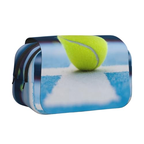YXDVPALNE Tennisball-Malerei Doppeltes Clamshell-Stifteetui, tragbares Bleistiftetui mit Reißverschluss von YXDVPALNE