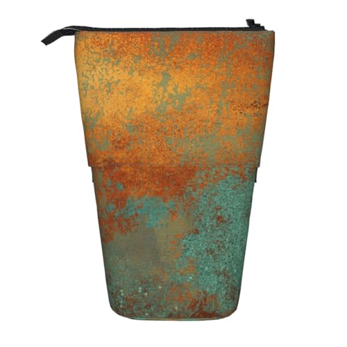 YXDVPALNE Trendy Rich Copper Patina Metallic, Teleskop-Federmäppchen, Ständer-Federmäppchen mit Reißverschluss-Stiftetasche von YXDVPALNE