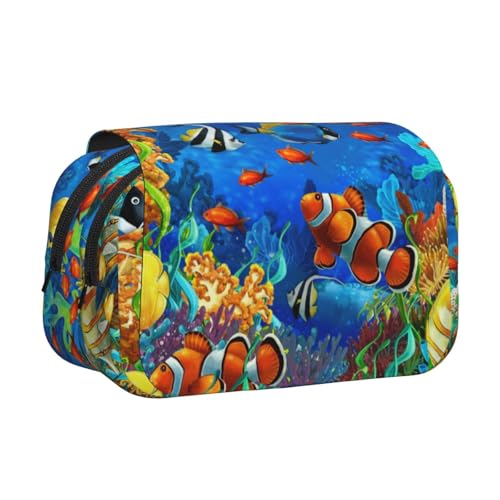 YXDVPALNE Tropische Fische Korallen Unterwasserwelt Gedruckt Doppeltes Clamshell-Stifteetui, tragbares Bleistiftetui mit Reißverschluss von YXDVPALNE