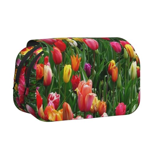 YXDVPALNE Tulpen Doppeltes Clamshell-Stifteetui, tragbares Bleistiftetui mit Reißverschluss von YXDVPALNE