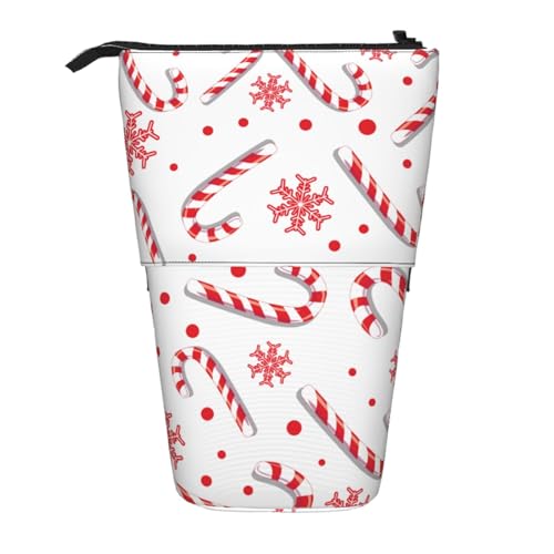 YXDVPALNE Weihnachten, rot, zuckerstange, Teleskop-Federmäppchen, Ständer-Federmäppchen mit Reißverschluss-Stiftetasche von YXDVPALNE