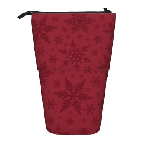YXDVPALNE Weihnachten Rote Weihnachtsschneeflocke, Teleskop-Federmäppchen, Ständer-Federmäppchen mit Reißverschluss-Stiftetasche von YXDVPALNE