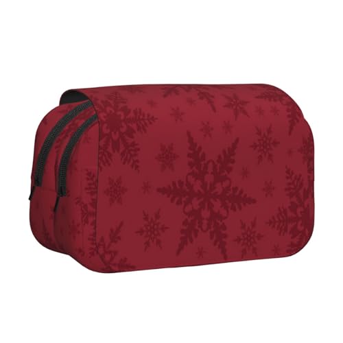 YXDVPALNE Weihnachten Rote Weihnachtsschneeflocke Doppeltes Clamshell-Stifteetui, tragbares Bleistiftetui mit Reißverschluss von YXDVPALNE