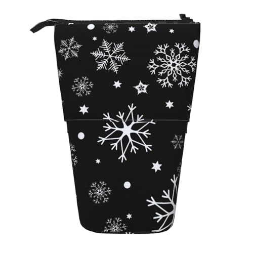 YXDVPALNE Weihnachten Schneeflocke Schwarz Winter, Teleskop-Federmäppchen, Ständer-Federmäppchen mit Reißverschluss-Stiftetasche von YXDVPALNE