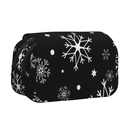 YXDVPALNE Weihnachten Schneeflocke Schwarz Winter Doppeltes Clamshell-Stifteetui, tragbares Bleistiftetui mit Reißverschluss von YXDVPALNE