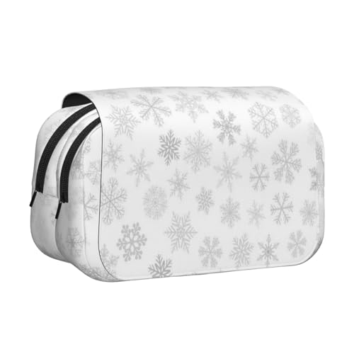 YXDVPALNE Weihnachten Schneeflocken Winter Schneeflocke Doppeltes Clamshell-Stifteetui, tragbares Bleistiftetui mit Reißverschluss von YXDVPALNE