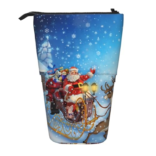 YXDVPALNE Weihnachten Weihnachtsmann Rentier, Teleskop-Federmäppchen, Ständer-Federmäppchen mit Reißverschluss-Stiftetasche von YXDVPALNE