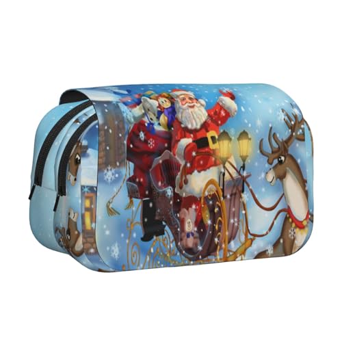 YXDVPALNE Weihnachten Weihnachtsmann Rentier Doppeltes Clamshell-Stifteetui, tragbares Bleistiftetui mit Reißverschluss von YXDVPALNE