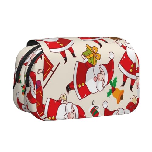 YXDVPALNE Weihnachten Weihnachtsmann Xmas Doppeltes Clamshell-Stifteetui, tragbares Bleistiftetui mit Reißverschluss von YXDVPALNE