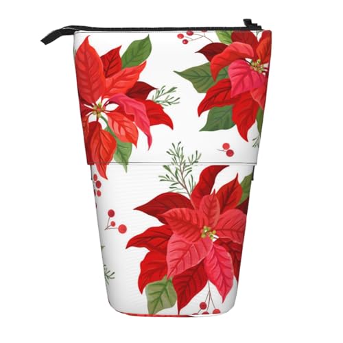 YXDVPALNE Weihnachten Winterblume, Teleskop-Federmäppchen, Ständer-Federmäppchen mit Reißverschluss-Stiftetasche von YXDVPALNE